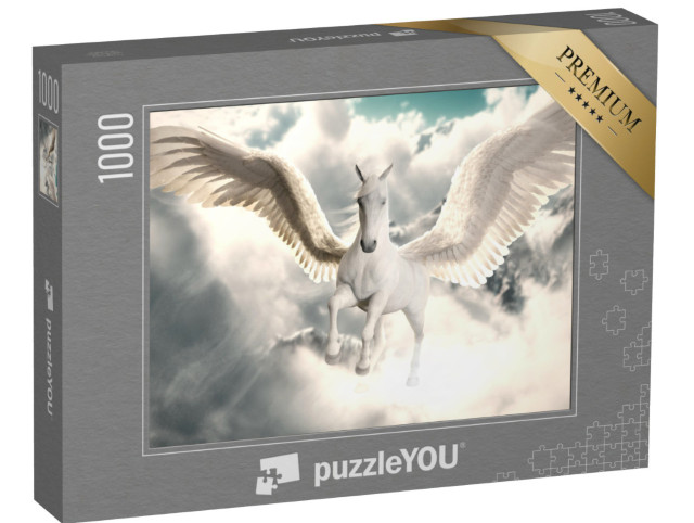 Puzzle 1000 Teile „Digitale Kunst: Majestätischer Flug des Pegasus über den Wolken“