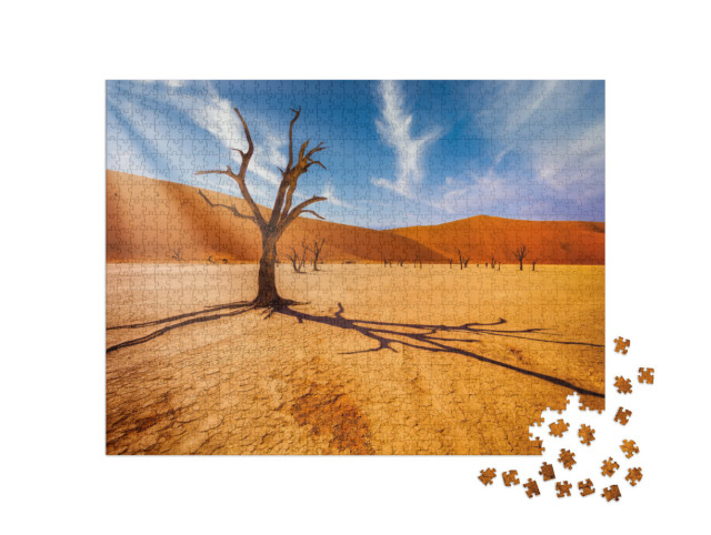 Puzzle 1000 Teile „Baum in der Wüste vor den Dünen eines toten Tals in der Namib-Wüste, Südafrika“