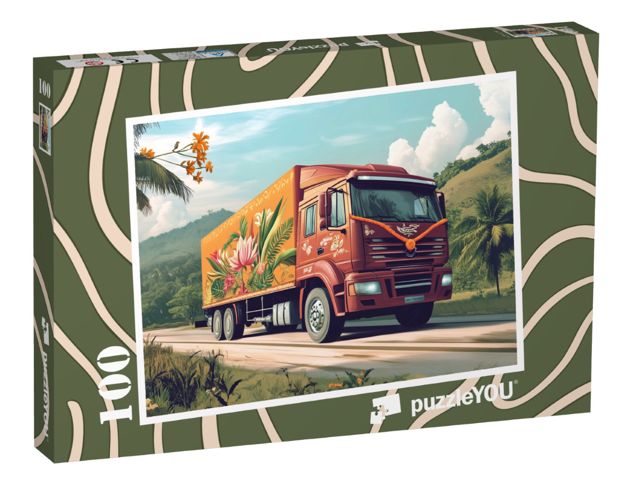 Puzzle 100 Teile „Die bunte Lasterwelt“
