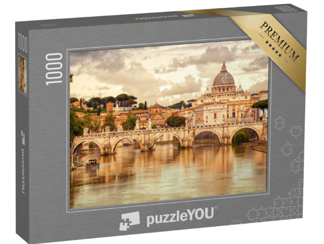 Puzzle 1000 Teile „Basilika St. Peter und Brücke Sant Angelo, Vatikanstadt, Rom, Italien“