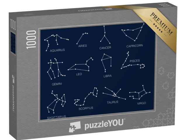 Puzzle 1000 Teile „Konstellationen, zwölf Tierkreiszeichen, blauer Hintergrund“
