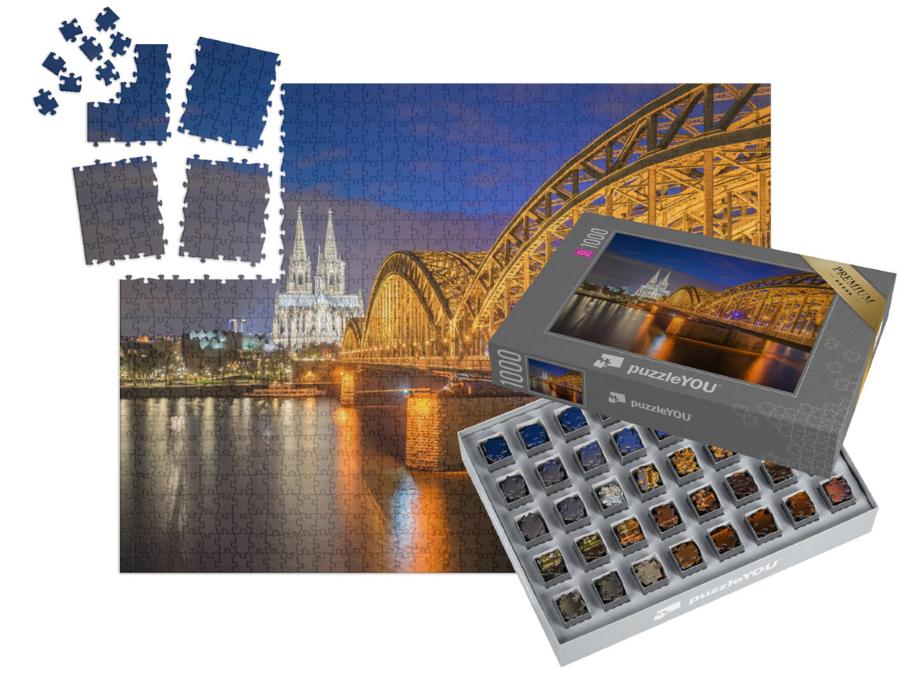 Puzzle „Nachtansicht des Kölner Doms in Köln, Deutschland“ | SMART SORTED® 1000 Teile