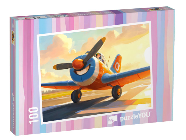 Puzzle 100 Teile „Das kleine Flugzeug freut sich auf Abenteuer“
