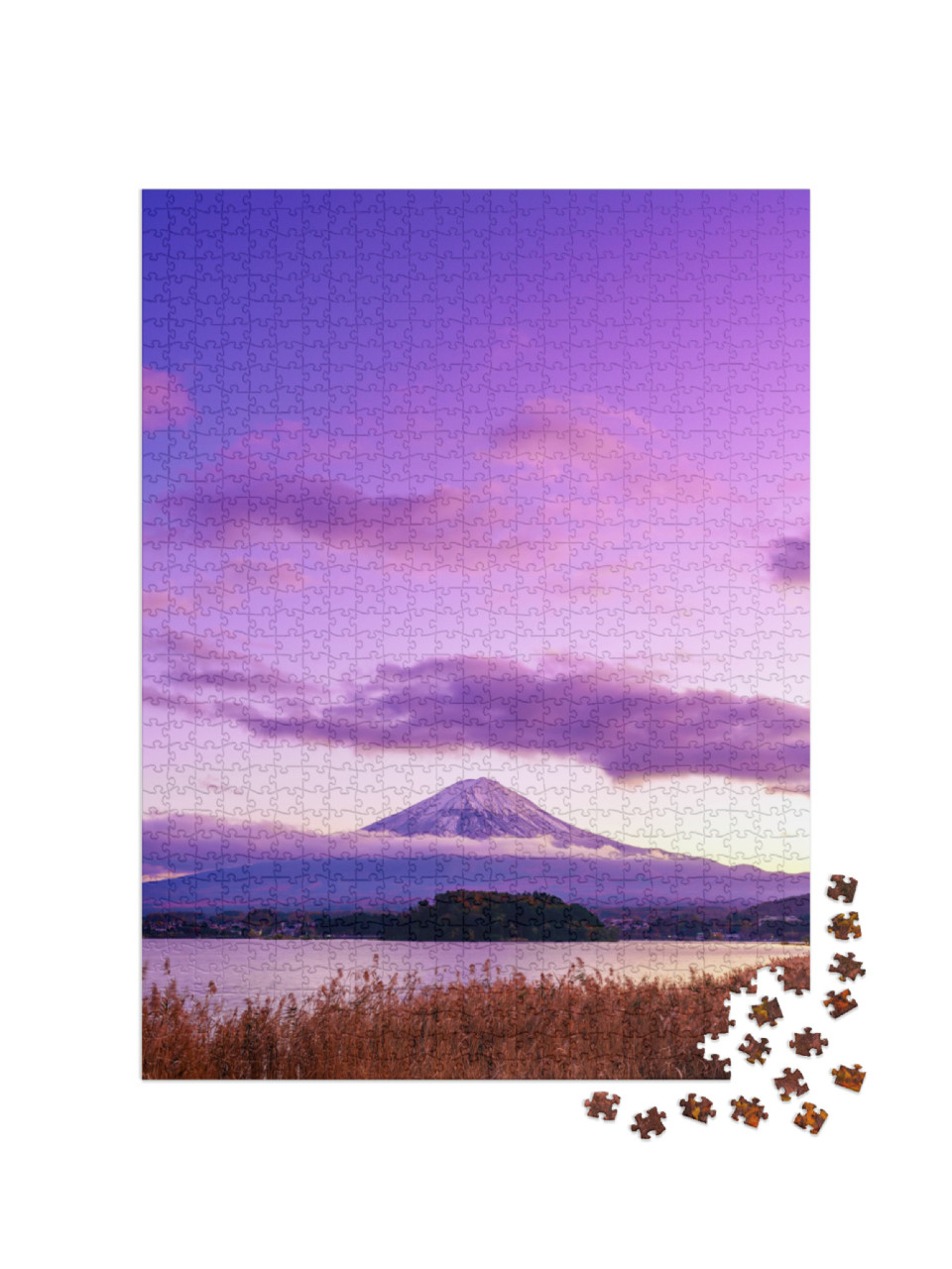 Puzzle 1000 Teile „Mystischer Berg Fuji, Blick vom See Kawaguchi, Japan“