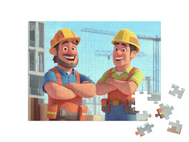 Puzzle 100 Teile „Baustellenhelden mit Helm und Schaufel“