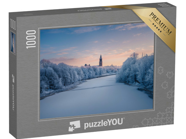 Puzzle 1000 Teile „Wunderschöne Winterlandschaft am gefrorenen Aurajoki Fluss, Turku, Finnland“