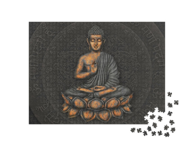 Puzzle 1000 Teile „Gautama Buddha vor dem Hintergrund des Mantras“