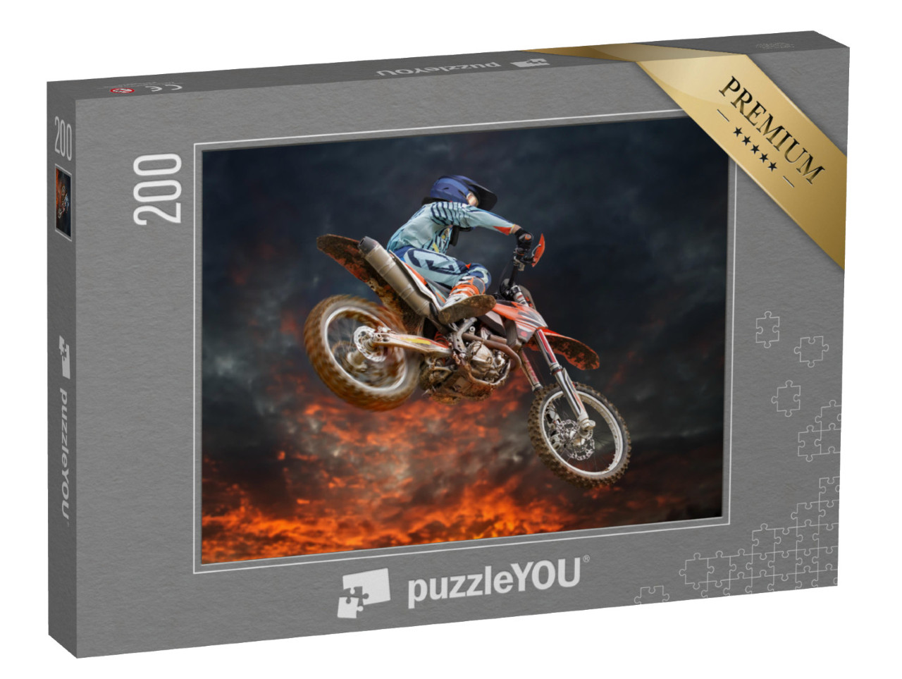 Puzzle 200 Teile „Motocross-Stunt unter glühendem Abendhimmel“