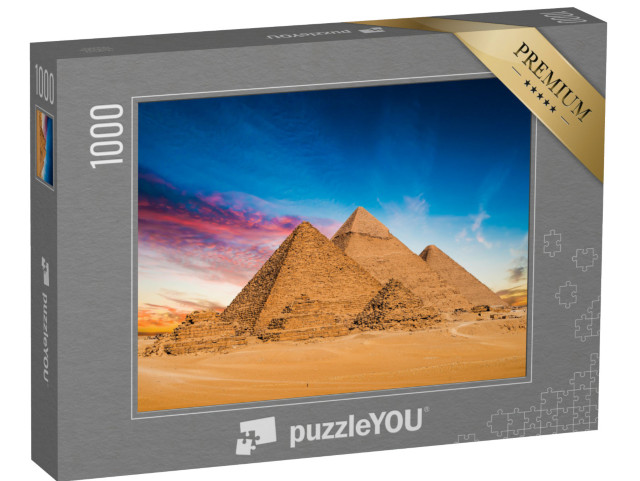 Puzzle 1000 Teile „Große Pyramiden von Gizeh bei Sonnenuntergang, Ägypten“