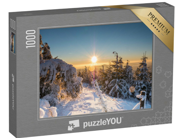 Puzzle 1000 Teile „Sonnenuntergang im winterlichen Erzgebirge, Deutschland“