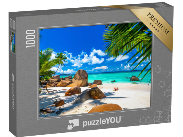 Puzzle 1000 Teile „Typischer Strand auf den Seychellen mit Granitfelsen“