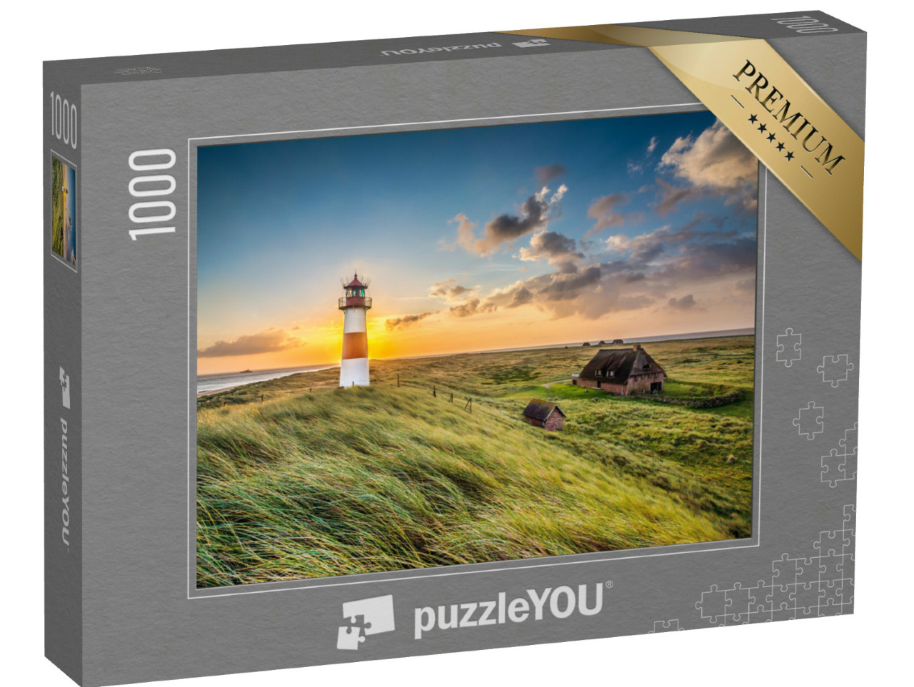 Puzzle 1000 Teile „Sonnenaufgang am Leuchtturm in List auf Sylt, Schleswig-Holstein, Deutschland“