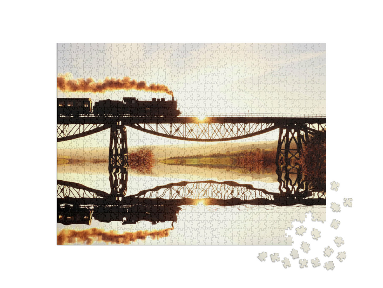 Puzzle 1000 Teile „Historische Dampflokomotive auf ihrer Fahrt über den Fluss“