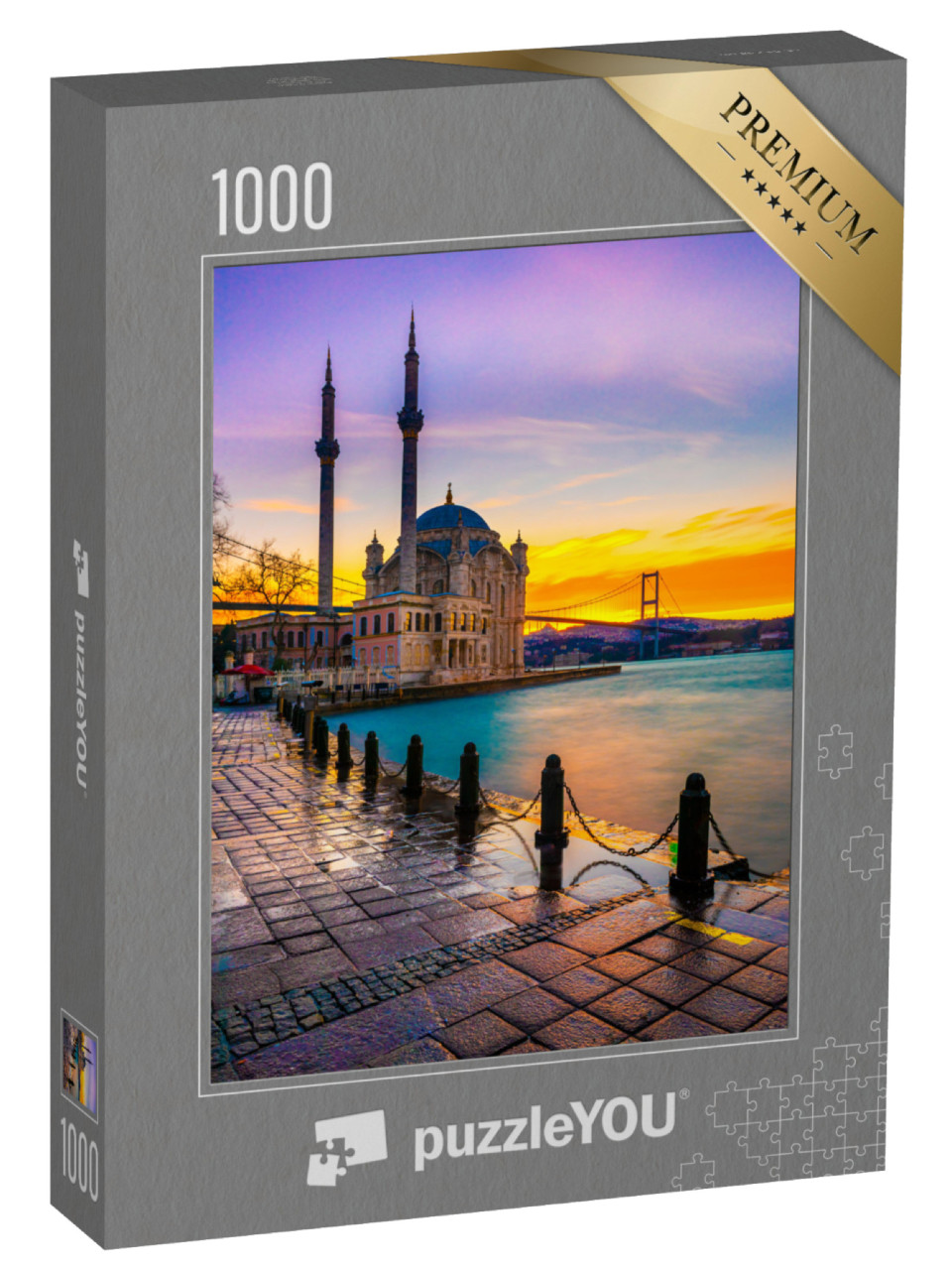 Puzzle 1000 Teile „Landschaft mit farbigen Wolken: Sonnenaufgang an der Bosporus-Brücke“