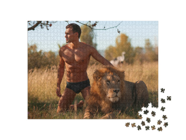 Puzzle 1000 Teile „Sexy Male-Model mit Löwe“