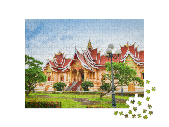 Puzzle 1000 Teile „Wunderschöne Architektur des Tempels in Vientiane, Laos“