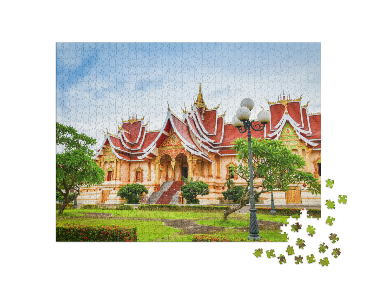Puzzle 1000 Teile „Wunderschöne Architektur des Tempels in Vientiane, Laos“