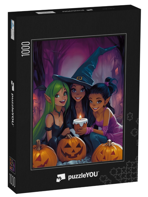 Puzzle 1000 Teile „Freundinnen feiern Halloween“