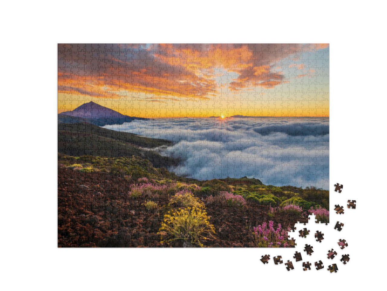 Puzzle 1000 Teile „Sonnenuntergang über den Wolken im Vulkan-Nationalpark Teide, Teneriffa“