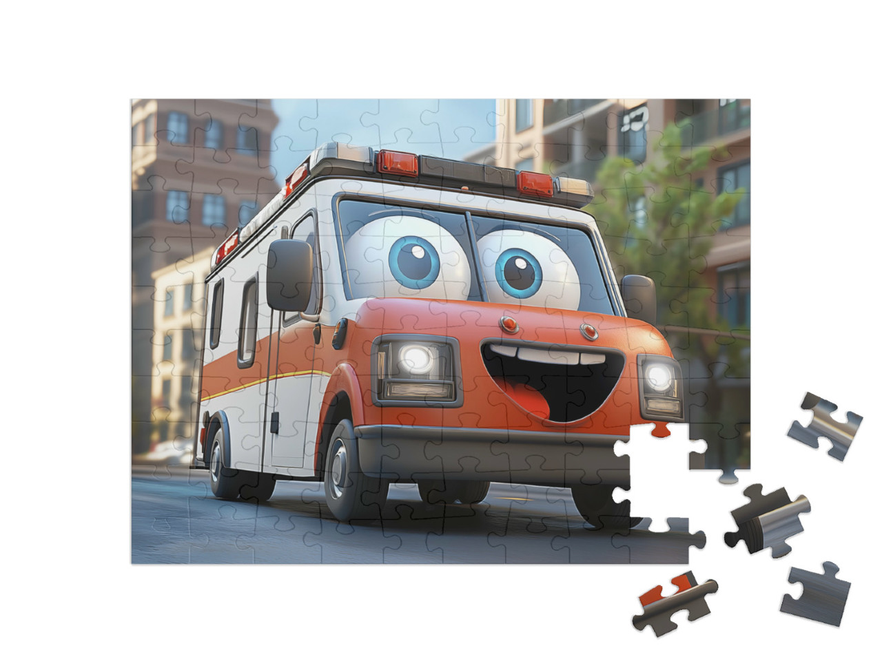 Puzzle 100 Teile „Der fröhliche Notarztwagen“
