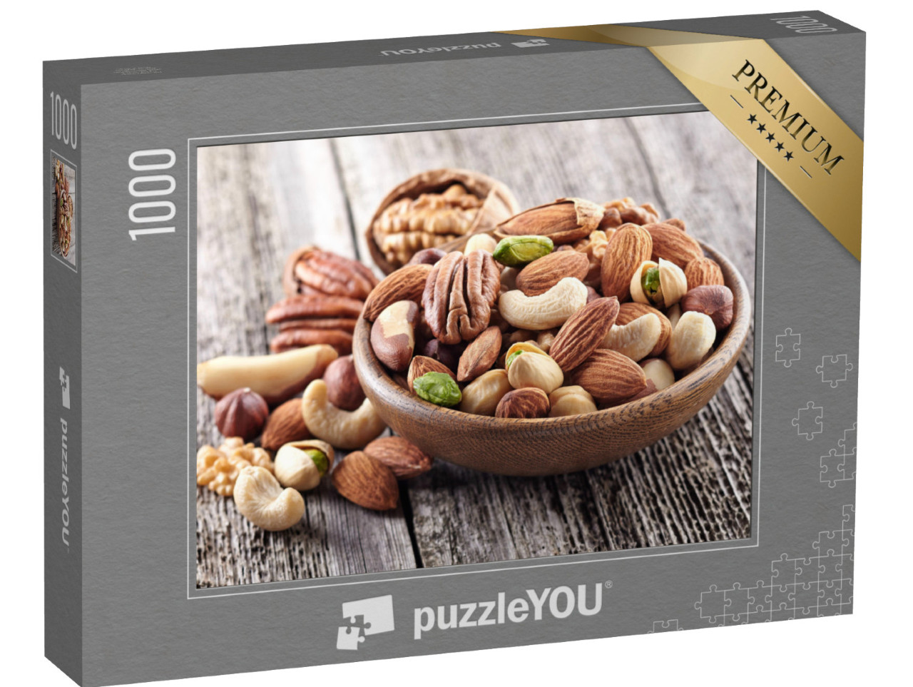 Puzzle 1000 Teile „Nussmischung in einem Holzteller“