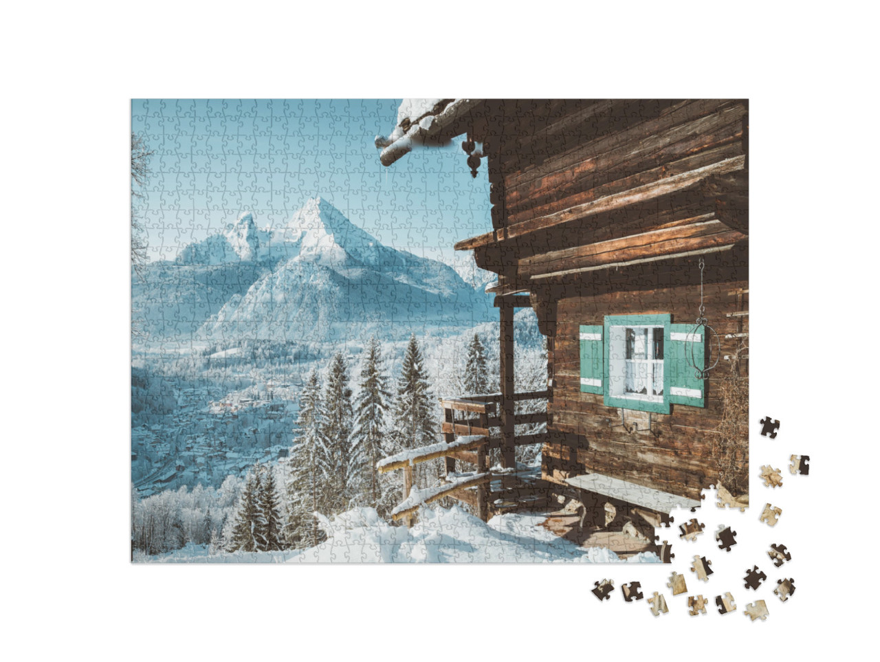 Puzzle 1000 Teile „Idyllische Berghütte in verschneiten Bergen“