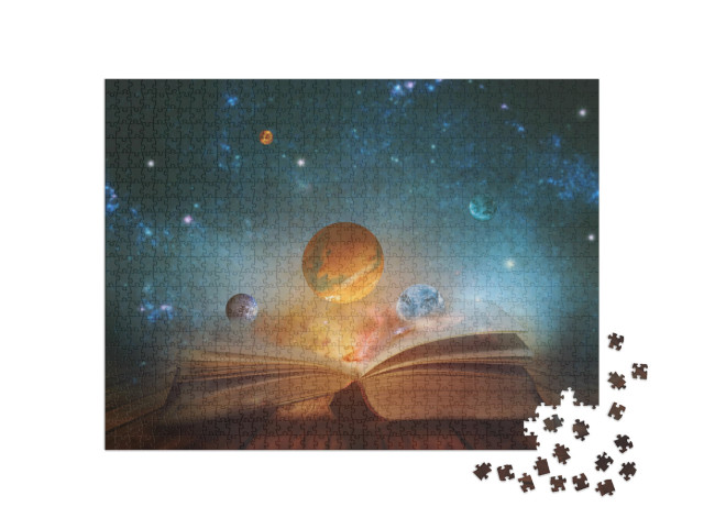 Puzzle 1000 Teile „Buch mit Planeten und Galaxien“