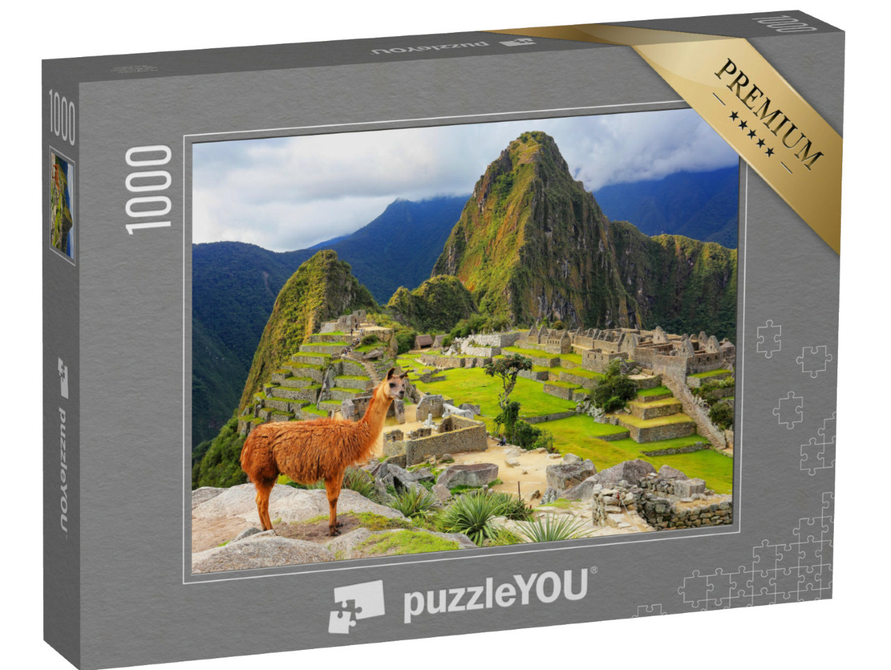 Puzzle 1000 Teile „Lama am Machu Picchu, Peru“
