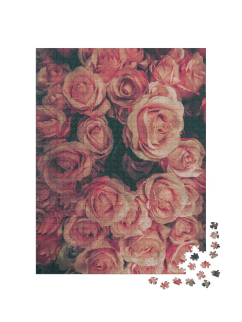 Puzzle 1000 Teile „Ein Strauß rosa Rosen im Vintage-Stil“