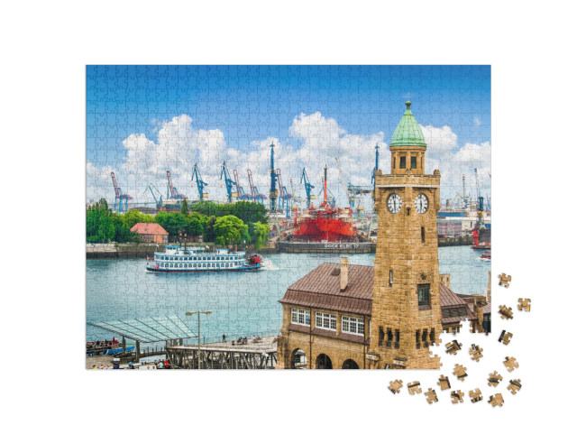 Puzzle 1000 Teile „Schöne Aussicht auf die Hamburger Landungsbrücken“