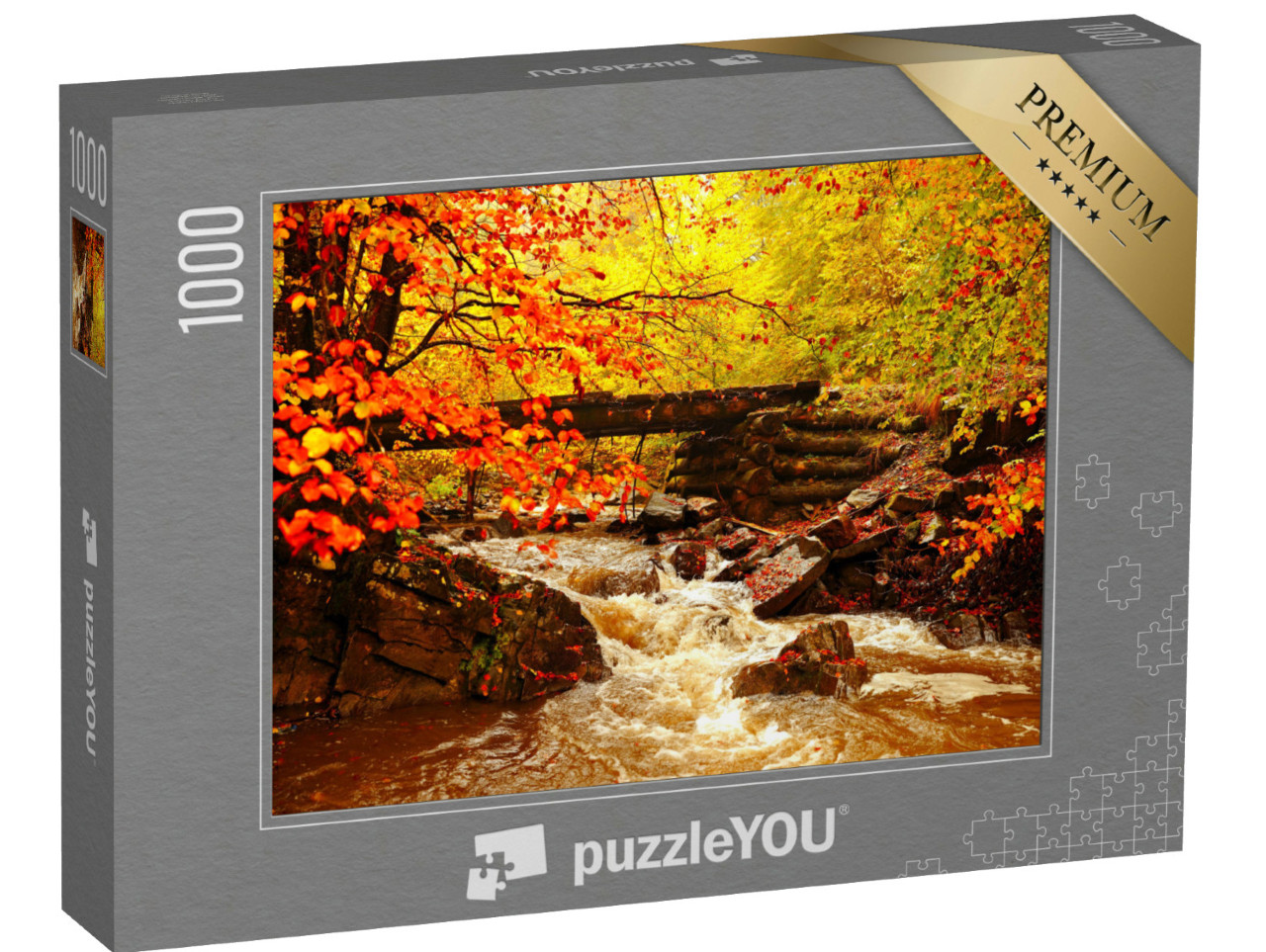 Puzzle 1000 Teile „Wunderschöne Herbstlandschaft am Bach im Wald“
