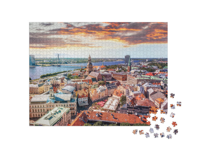 Puzzle 1000 Teile „Die Altstadt von Riga aus der Vogelperspektive“