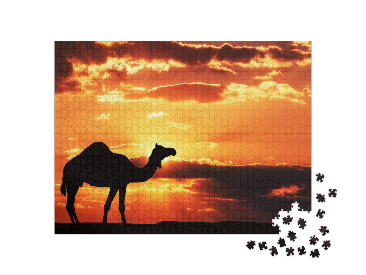 Puzzle 1000 Teile „Illustration: Silhouette eines Kamels in der afrikanischen Landschaft“