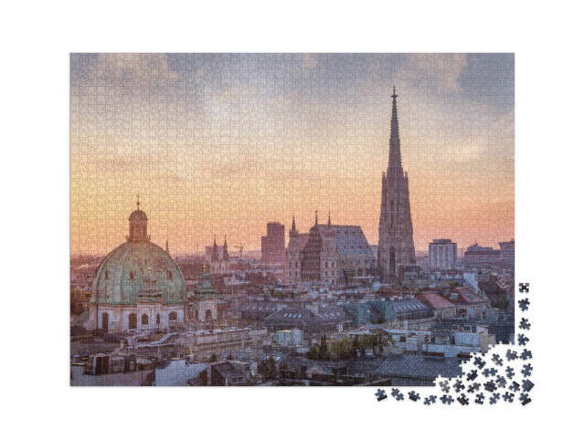 Puzzle 2000 Teile „Wiener Skyline mit Stephansdom, Österreich“