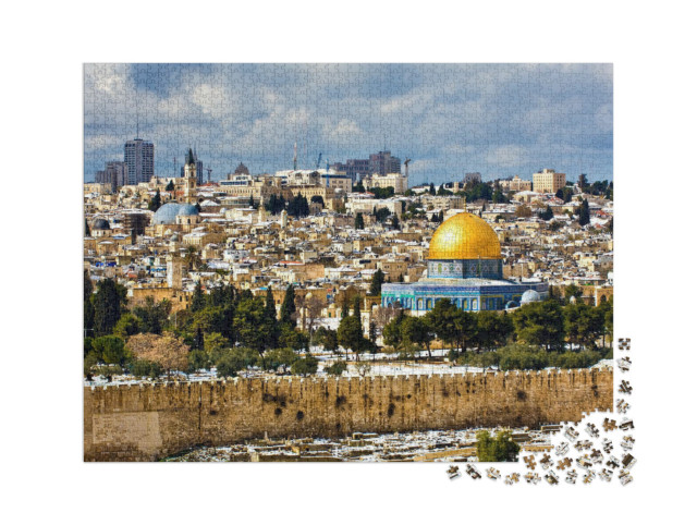 Puzzle 2000 Teile „Seltenes Naturphänomen: Jerusalem im Schnee“