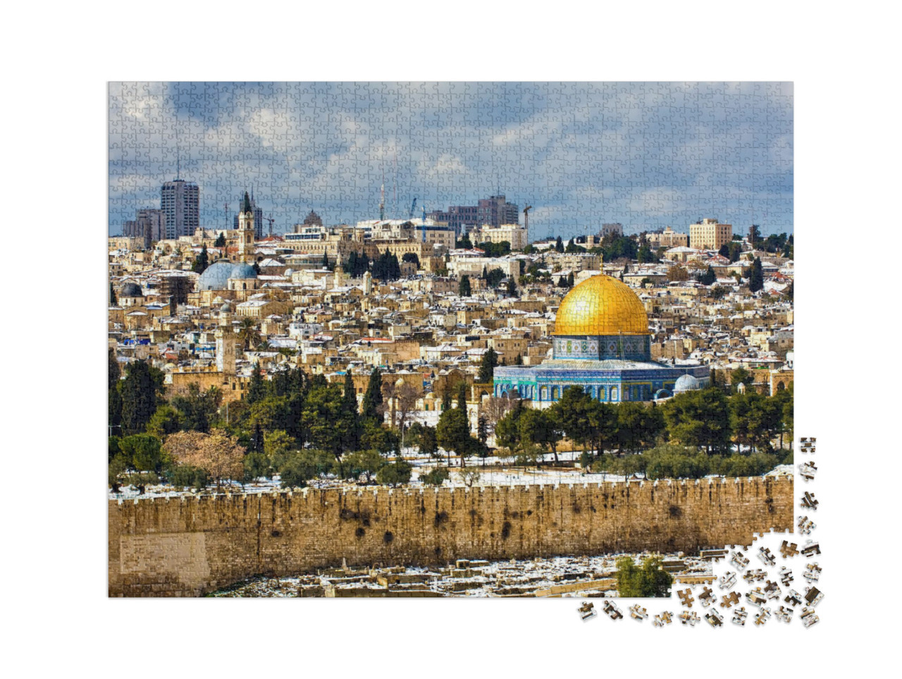 Puzzle 2000 Teile „Seltenes Naturphänomen: Jerusalem im Schnee“