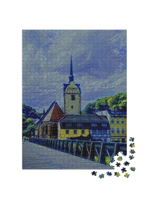 Puzzle 1000 Teile „im Kunst-Stil von van Gogh, Sternennacht - Die Marienkirche in Gera - Puzzle-Kollektion Künstler & Gemälde“