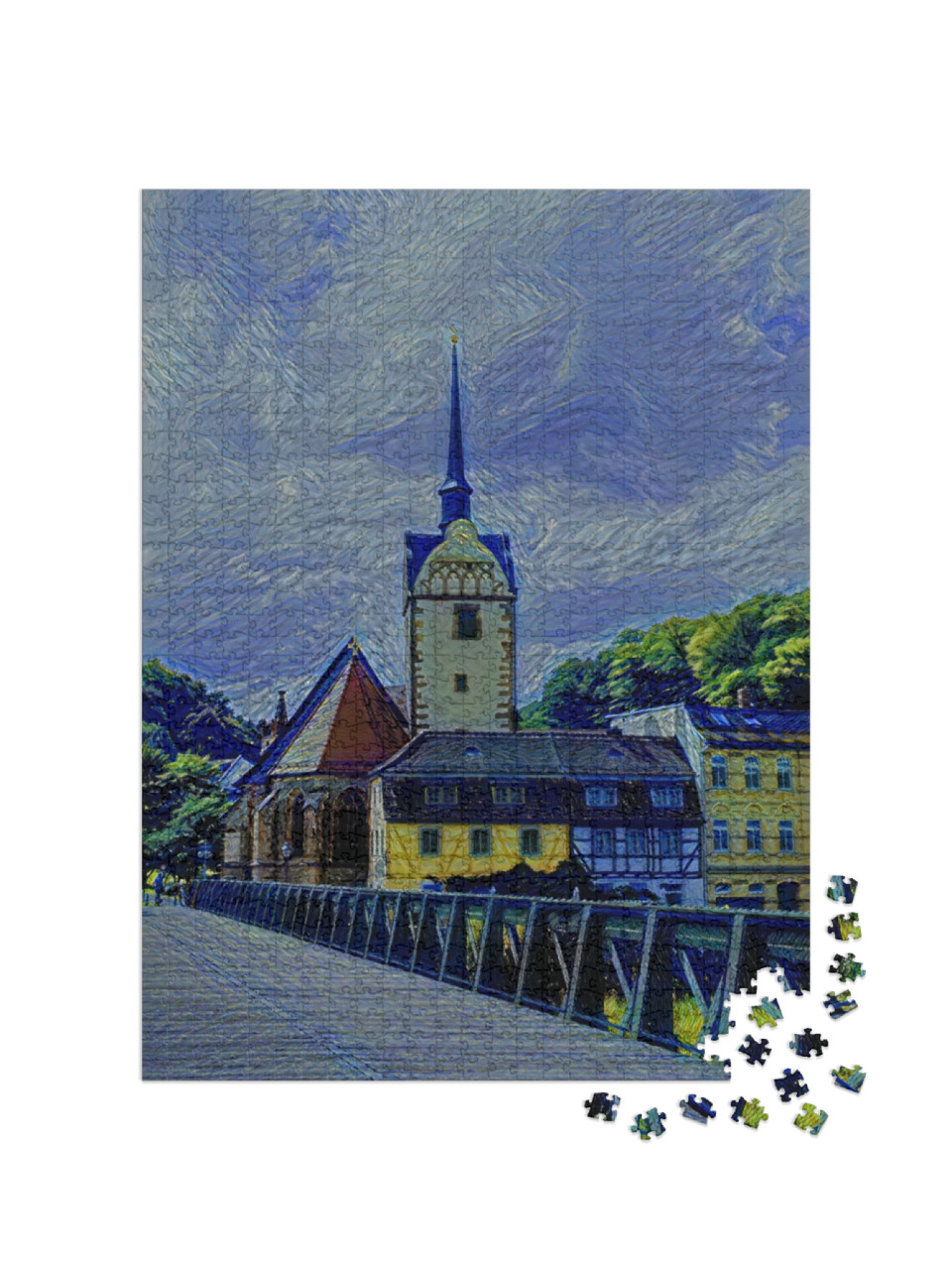 Puzzle 1000 Teile „im Kunst-Stil von van Gogh, Sternennacht - Die Marienkirche in Gera - Puzzle-Kollektion Künstler & Gemälde“