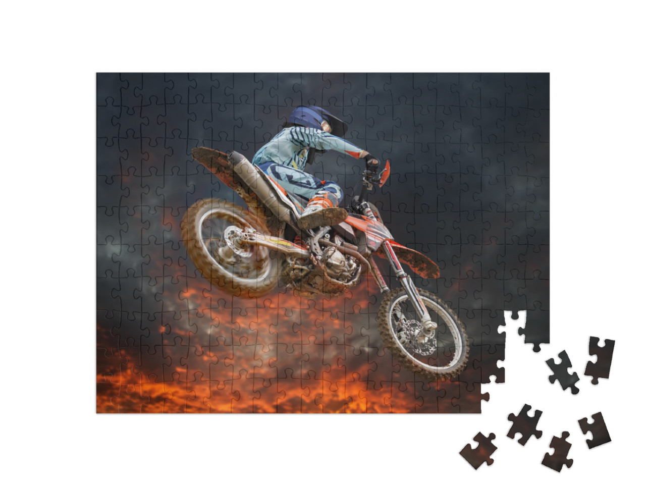 Puzzle 200 Teile „Motocross-Stunt unter glühendem Abendhimmel“