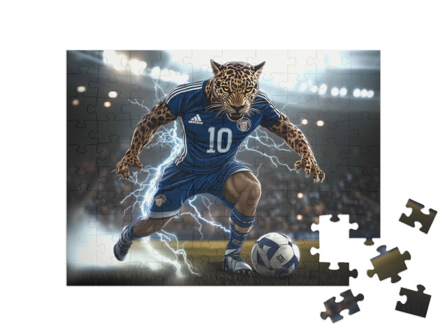 Puzzle 100 Teile „Gerry Gepard: Mit Tempo zum Tor“