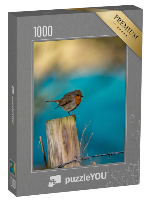 Puzzle 1000 Teile „Rotkehlchen auf einem Zaunpfahl“