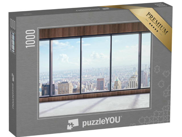 Puzzle 1000 Teile „Digitale Kunst: Leeres Büro mit fantastischem Ausblick“