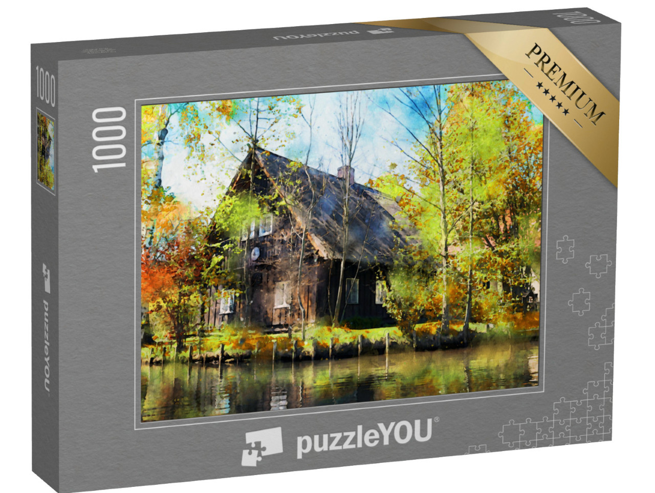 Puzzle 1000 Teile „Aquarell-Illustration: Waldhaus im Spreewald“