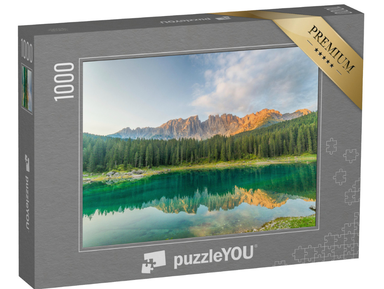 Puzzle 1000 Teile „Karersee mit klarem Wasser, Südtirol, Italien“