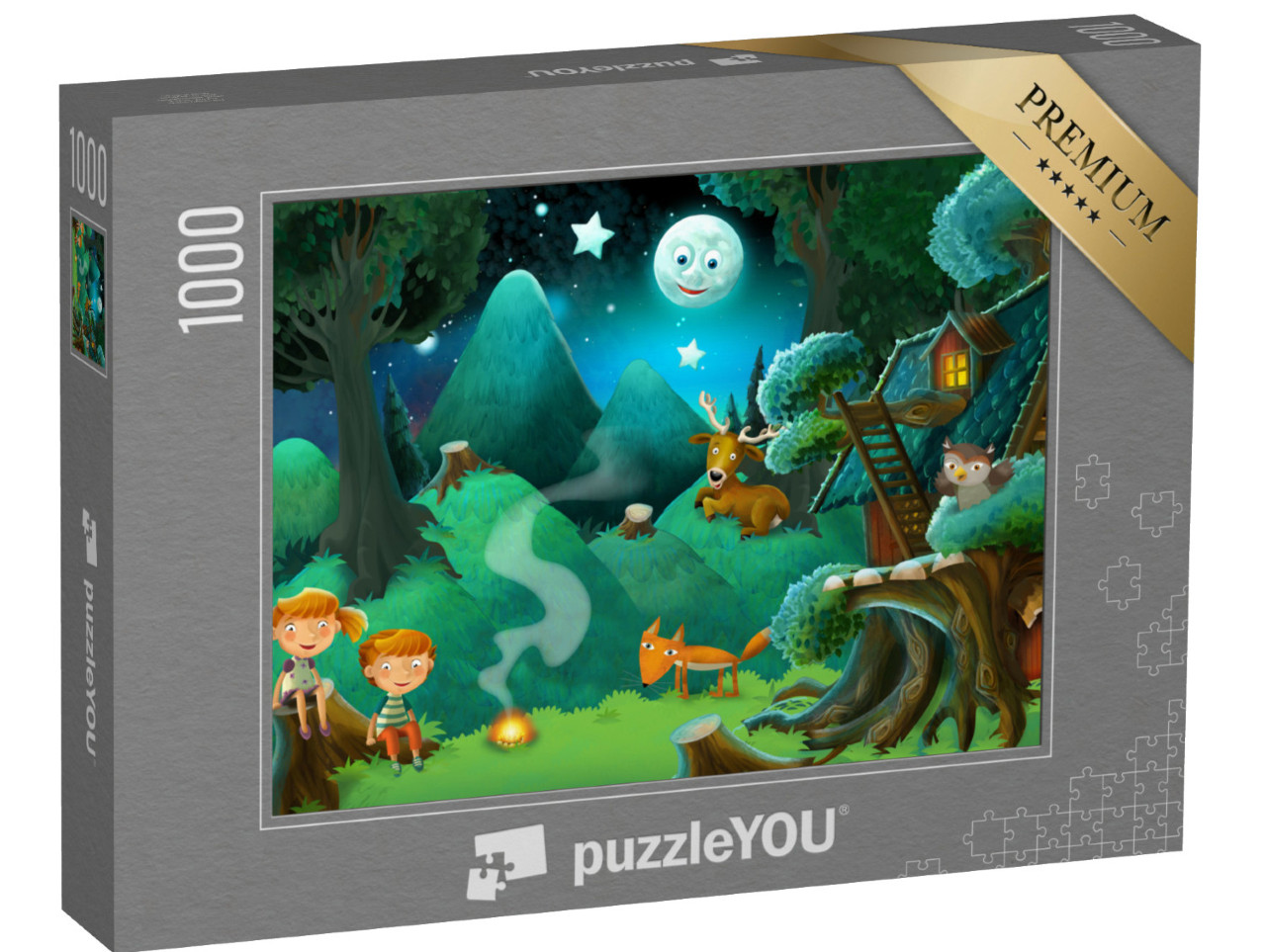 Puzzle 1000 Teile „Märchenbühne: Kinder und Tiere im Wald“