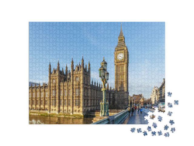 Puzzle 1000 Teile „Big Ben Uhrenturm: Winter mit sonnigem Morgen, London“