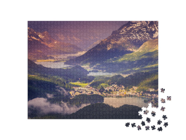 Puzzle 1000 Teile „Celerina und Engadiner Seen, St. Moritz, Silvaplana“