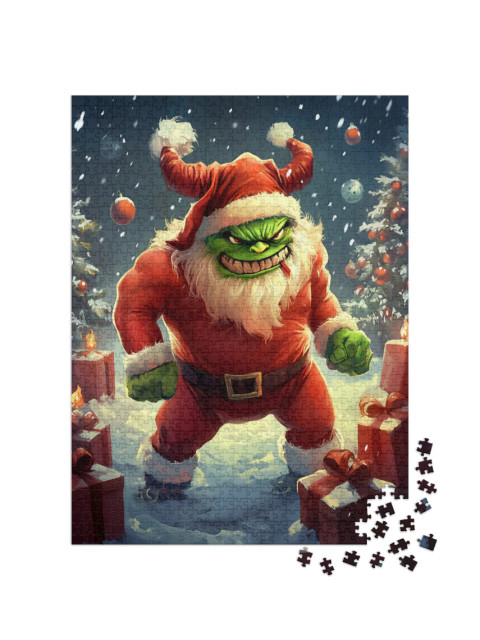 Puzzle 1000 Teile „Grünes Weihnachtsmonster als Santa Claus“