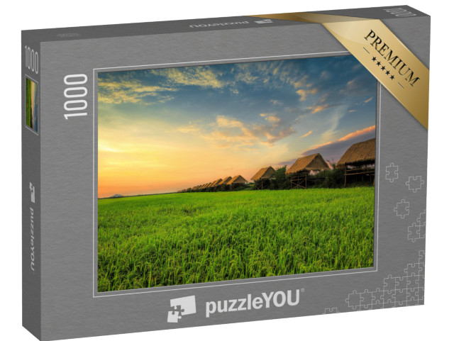 Puzzle 1000 Teile „Sonnenuntergang am Reisfeld in Siem Reap“