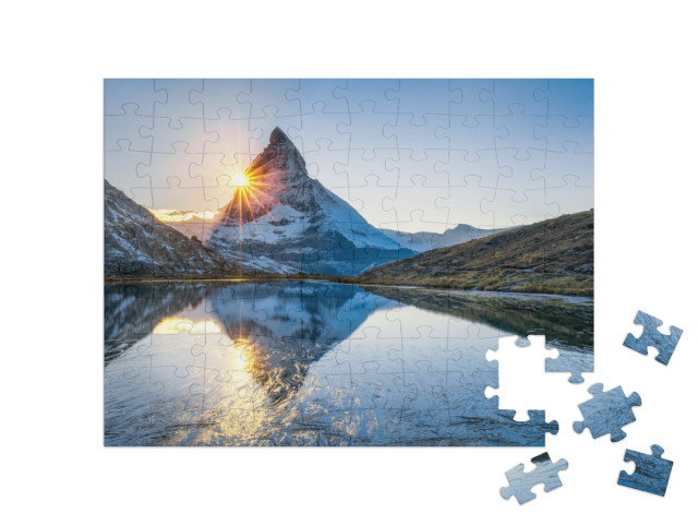 Puzzle 100 Teile „Riffelsee und Matterhorn im Kanton Wallis, Schweiz“